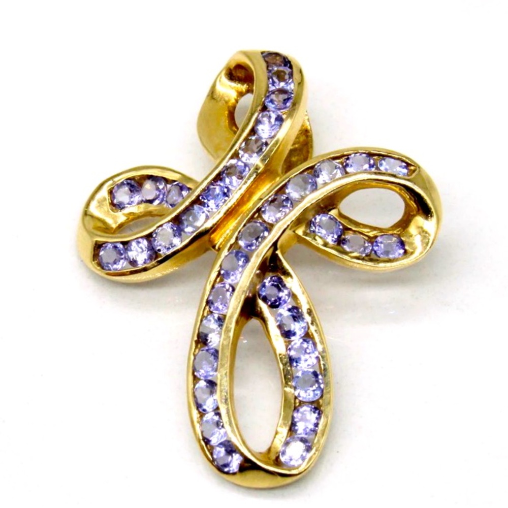 Estate 14K Gold & Tanzanite Cross Pendent STS Stamped